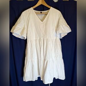 White V-Neck Tiered Dress - Size Medium
